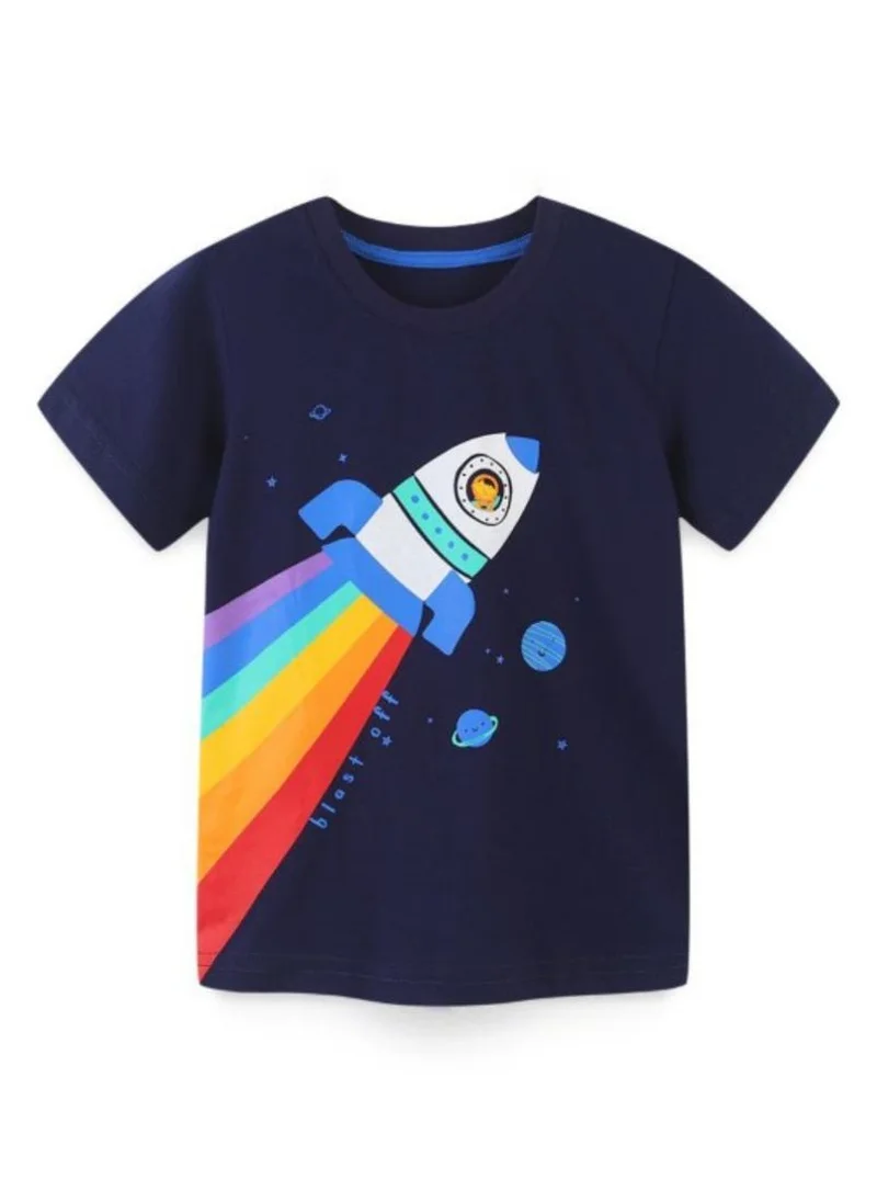 YUNIQEE Navy Blue Graphic Printed Round Neck T-shirt