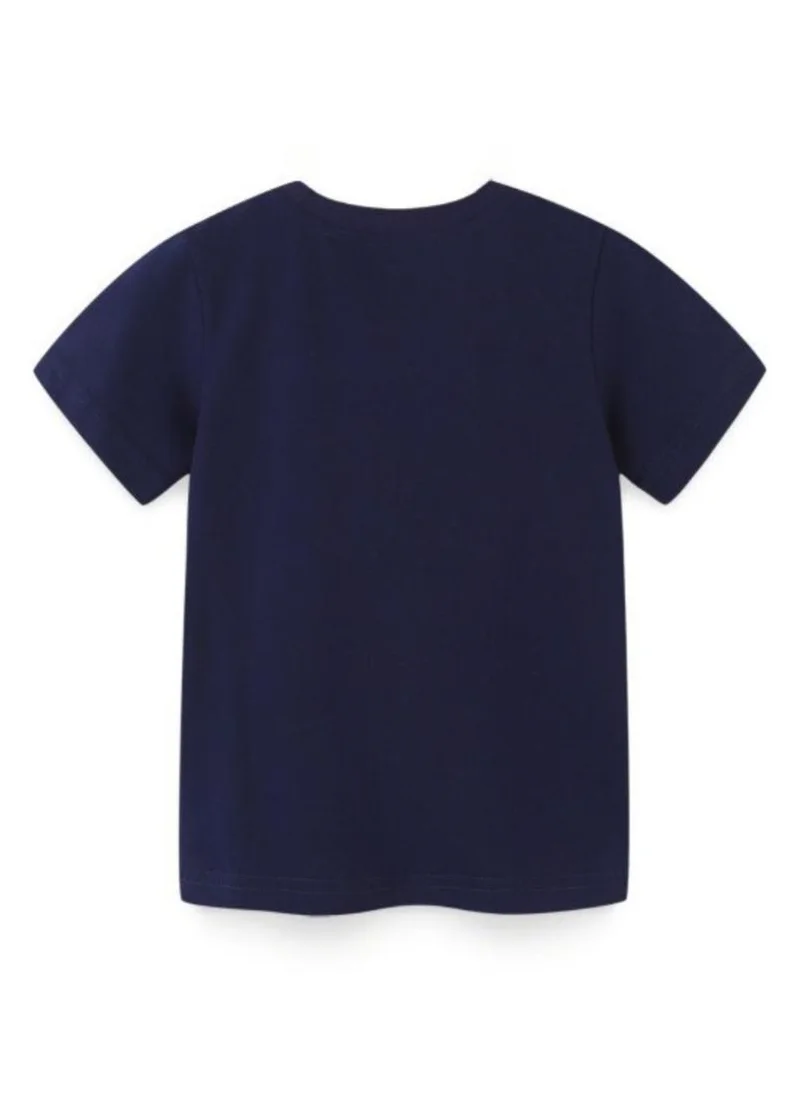 YUNIQEE Navy Blue Graphic Printed Round Neck T-shirt