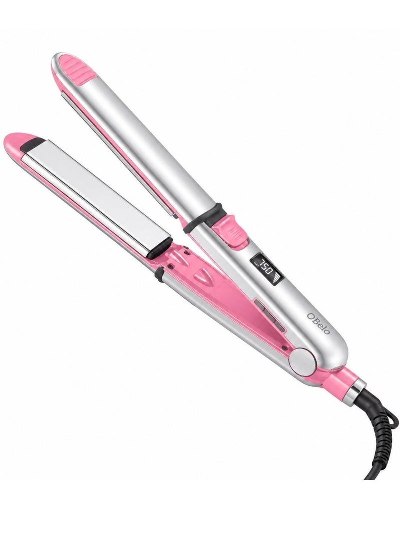 OBelo Professional 2-in-1 Titanium Ceramic Hair Straightener and Curler, equipped with ionic technology to reduce frizz, protect hair, and deliver salon-quality results at home. - Image 1