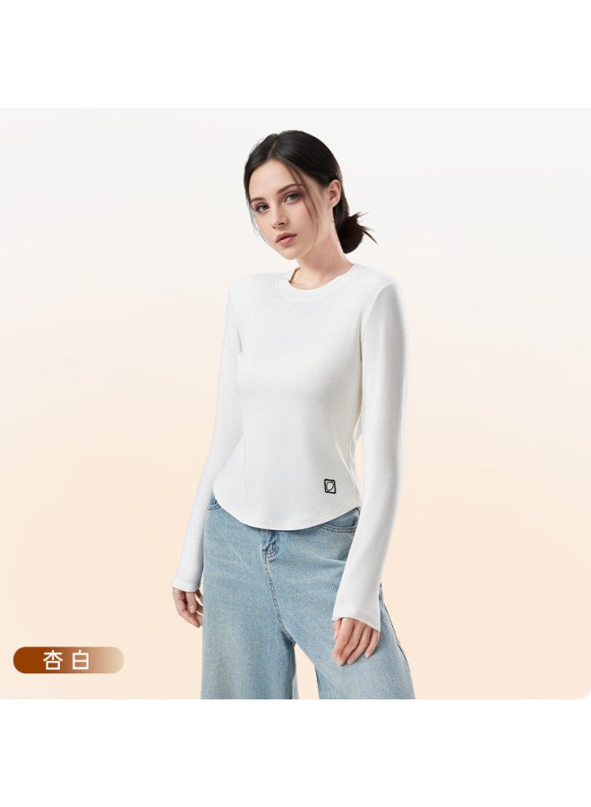 New Merino Wool Base Layer Shirt For Women, Spring And Autumn Round Neck Slim Fit Embroidered Skin-enhancing Knit Long-sleeve T-shirt
