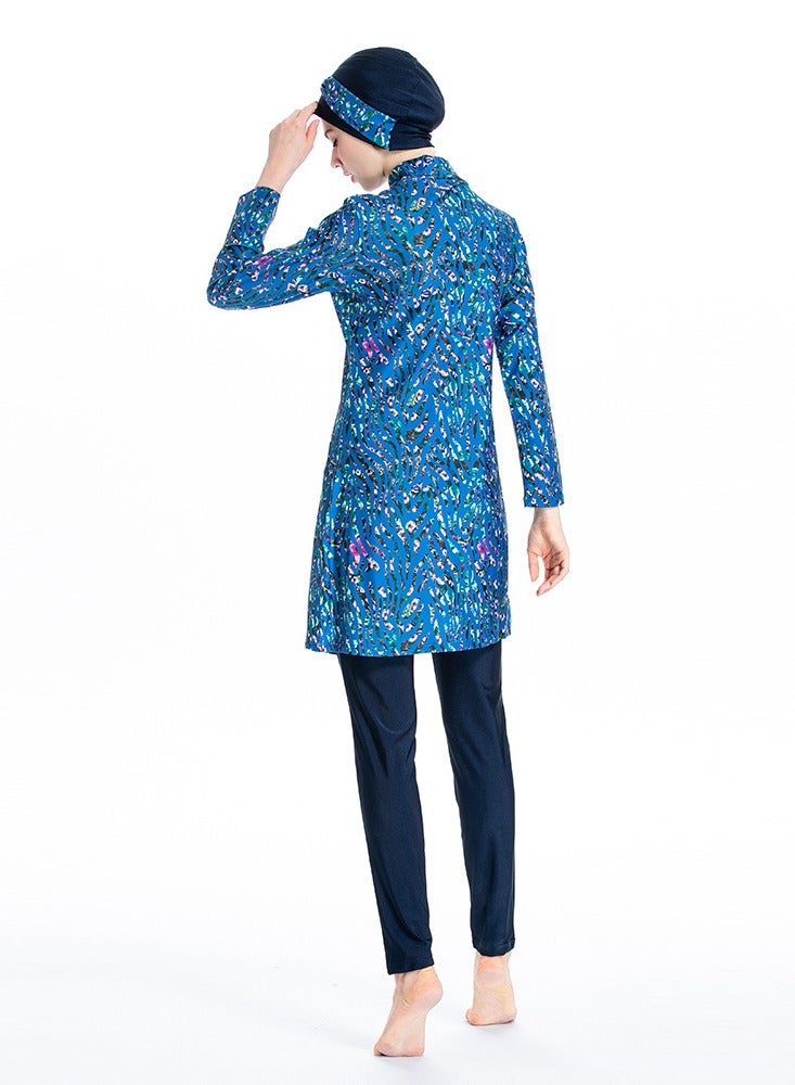 Loquat 3 Piece Conservative Women's Plus-Size Print Patchwork Pants Top Hat Swimsuit - Image 3