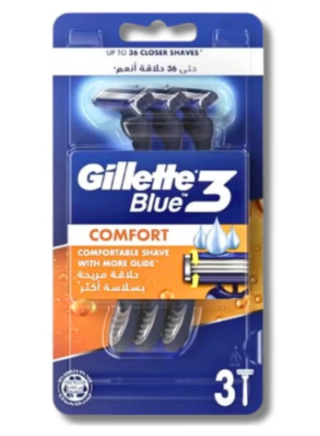Gillette Blue3 Disposable Shaving Razor With Comfort Gel Pack Of 3