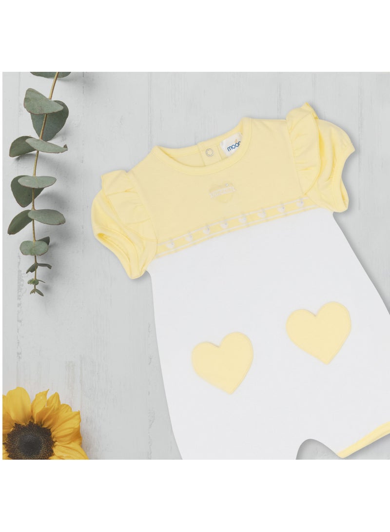 Moon بدلة نوم قصيرة الأكمام من MOON مصنوعة من القطن بنسبة 100%، مقاس 6-9 أشهر، باللون الأصفر - قلوب ليمونية - Image 5