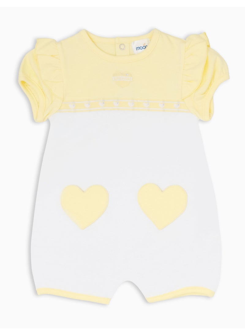 Moon بدلة نوم قصيرة الأكمام من MOON مصنوعة من القطن بنسبة 100%، مقاس 6-9 أشهر، باللون الأصفر - قلوب ليمونية - Image 1