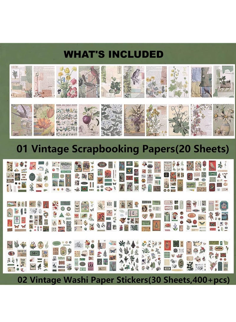 SYOSI Scrapbooking Supplies Kit, 488 Pcs Vintage Junk Journaling Stickers, Retro Ephemera Pack with Scrapbook Paper Botanical Stickers, Aesthetic Sticker Book for Planners Diary DIY Crafts Collage - Image 2