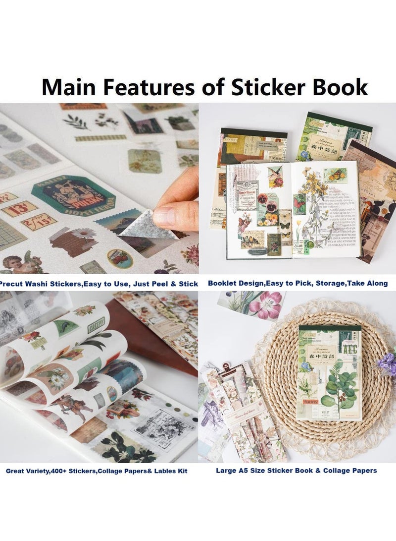SYOSI Scrapbooking Supplies Kit, 488 Pcs Vintage Junk Journaling Stickers, Retro Ephemera Pack with Scrapbook Paper Botanical Stickers, Aesthetic Sticker Book for Planners Diary DIY Crafts Collage - Image 4