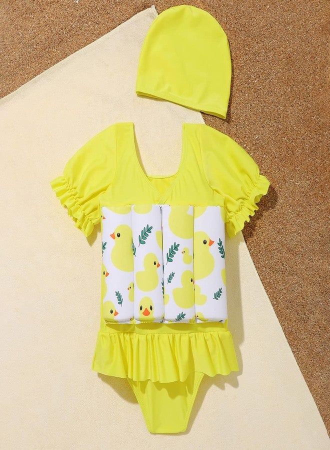 AFAVOM Toddler Kids Boys Girls Floatation Swimsuit with Adjustable Buoyancy Baby Float Suit with Swim Cap Floating Swimwear Bathing Suit Swim Vest with 8 Removable Buoyancy Sticks Yellow Duck 18-24 Months - Image 4