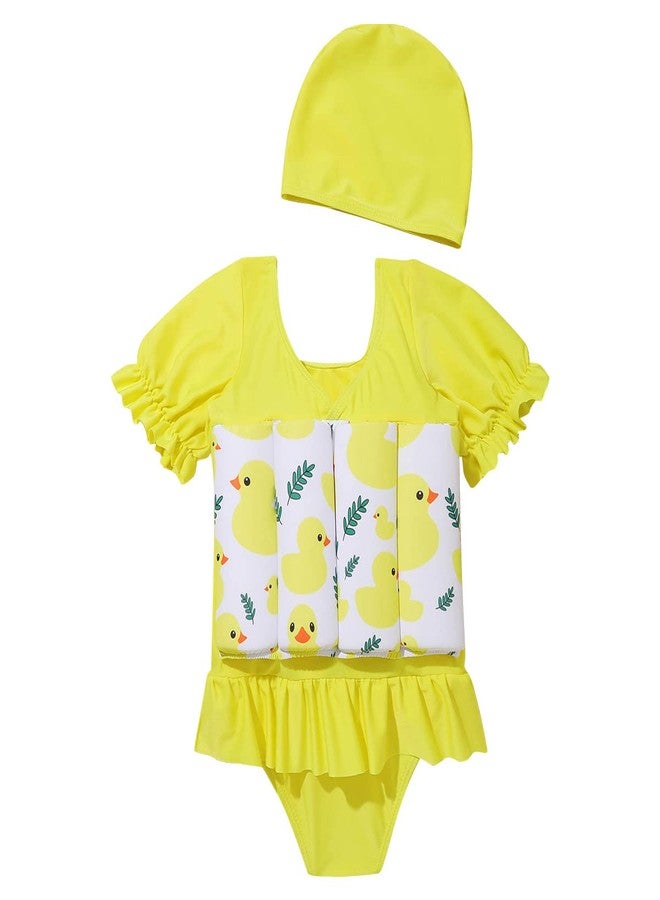 AFAVOM Toddler Kids Boys Girls Floatation Swimsuit with Adjustable Buoyancy Baby Float Suit with Swim Cap Floating Swimwear Bathing Suit Swim Vest with 8 Removable Buoyancy Sticks Yellow Duck 18-24 Months - Image 2