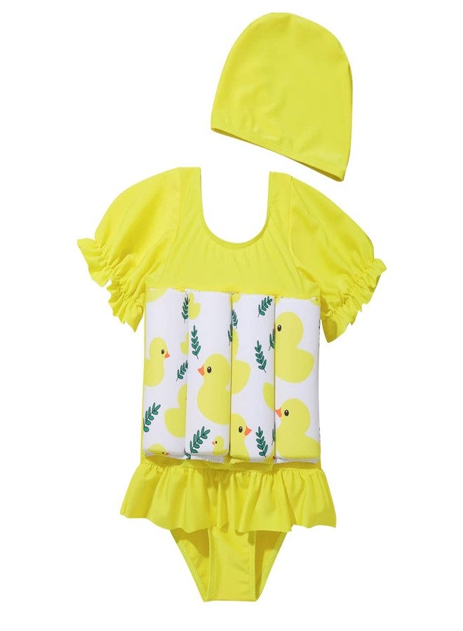 AFAVOM Toddler Kids Boys Girls Floatation Swimsuit with Adjustable Buoyancy Baby Float Suit with Swim Cap Floating Swimwear Bathing Suit Swim Vest with 8 Removable Buoyancy Sticks Yellow Duck 18-24 Months - Image 1