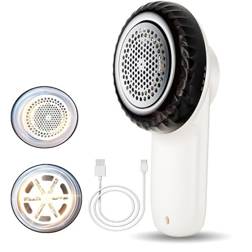 US1984 Lint Remover, Rechargeable, 6 Blades Clothes Lint Shaver, Type-C and Portable Fabric Shaver for Woolen Sweaters, Blankets, Jackets, Burr Remover, Pill Remover for Carpets, Curtains (White) - Image 1
