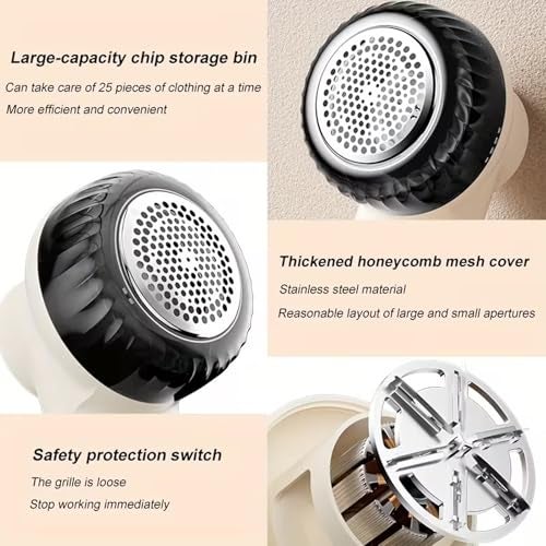 US1984 Lint Remover, Rechargeable, 6 Blades Clothes Lint Shaver, Type-C and Portable Fabric Shaver for Woolen Sweaters, Blankets, Jackets, Burr Remover, Pill Remover for Carpets, Curtains (White) - Image 2