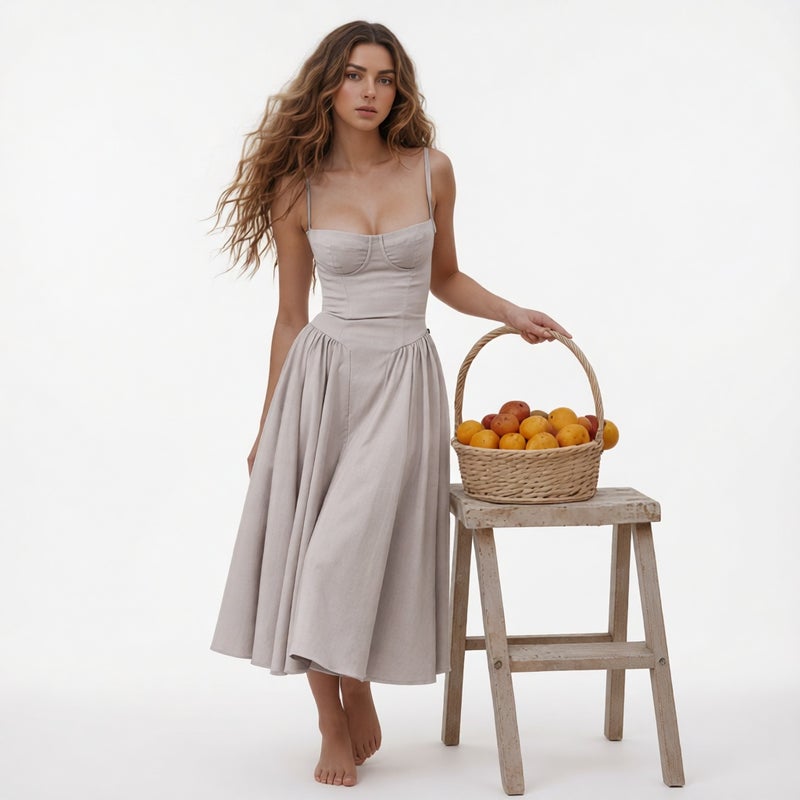 Women's Sleeveless Fitted Midi Dress Casual French Style - Image 4