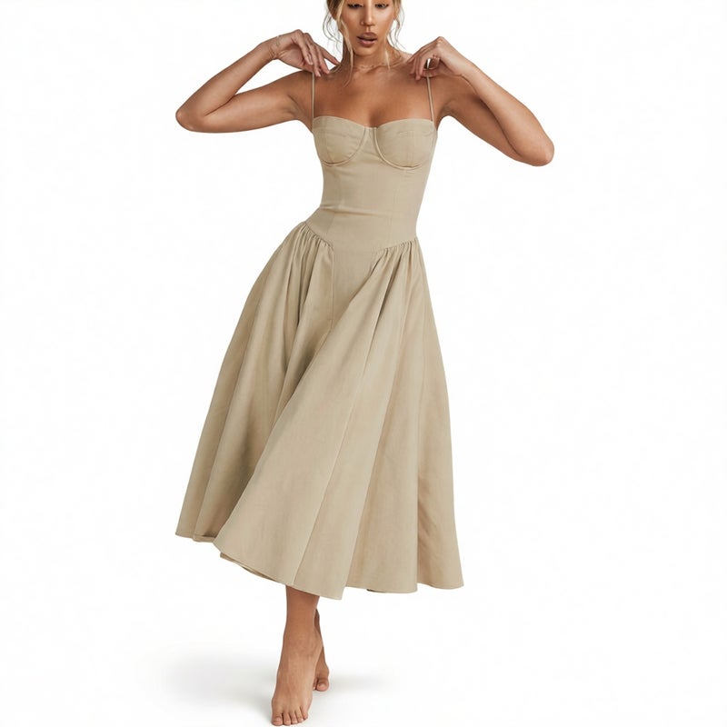 Women's Sleeveless Fitted Midi Dress Casual French Style - Image 2