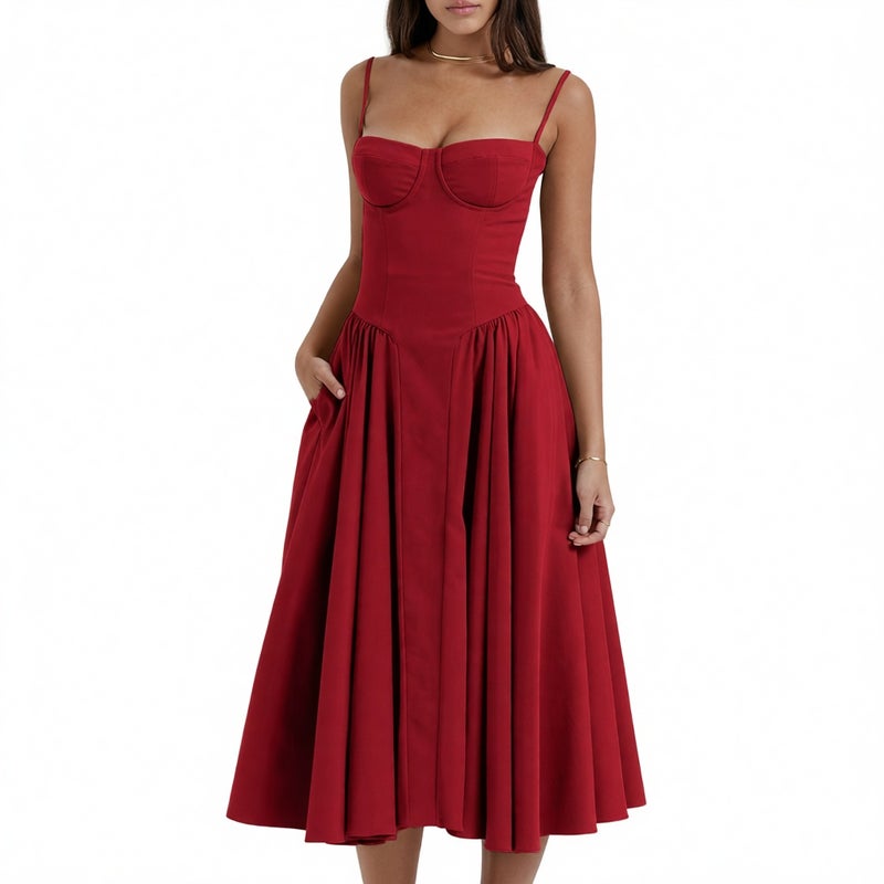 Women's Sleeveless Fitted Midi Dress Casual French Style - Image 3