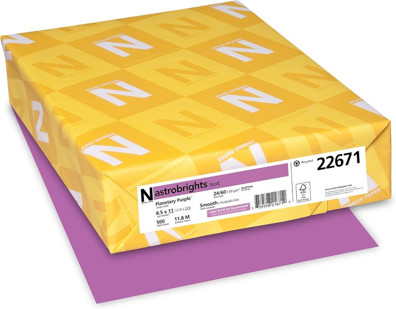 Astrobrights Neenah Premium Color Paper, 24 lb, 8.5 x 11 Inches, 500 Sheets, Planetary Purple (22671) - Image 1