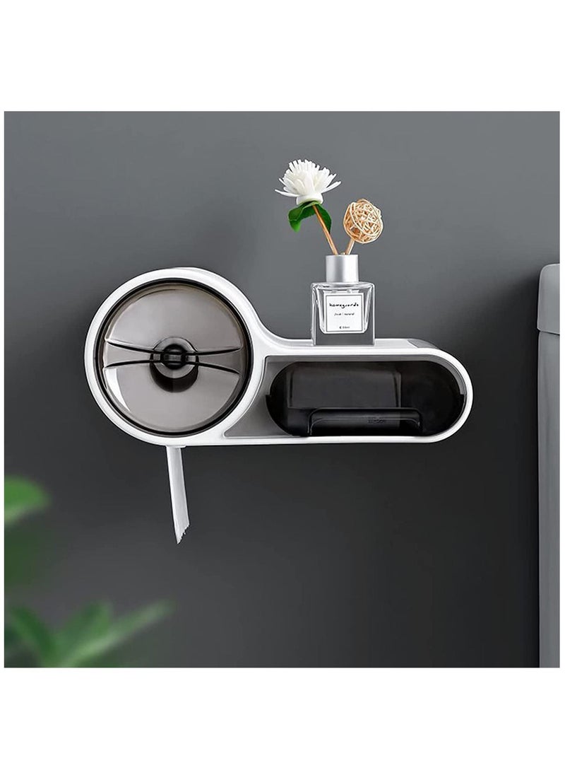 Arabest - Multifunctional Toilet Paper Holder Wall Mount Roll Paper Holder Toilet Paper Holder with Shelf Storage Organizer for Toilet Bathroom Pantry Utility Room Laundry Tissue Box Cover Organizer - Image 1