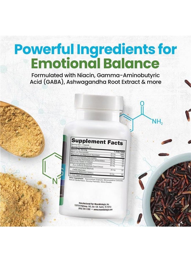 Mood Plus Complete Mood Support Supplement - Calming Serotonin Supplements for Women for Stress Assistance & Brain Function Support - 5 HTP Supplement with Niacin, GABA & Ashwagandha - 60 Capsules