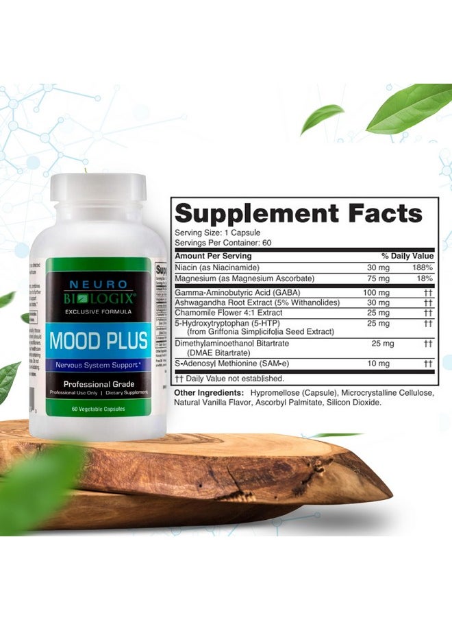 Mood Plus Complete Mood Support Supplement - Calming Serotonin Supplements for Women for Stress Assistance & Brain Function Support - 5 HTP Supplement with Niacin, GABA & Ashwagandha - 60 Capsules