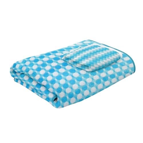 Status Contract Microfiber Towels for Bath-Soft Coral Fleece Towel with Hook Quick Dry Super Absorbent-Stripes Bath Towel for Men and Women-70 x 140 cm and Hand Towel 40x60cm (Sky Blue) - Image 1