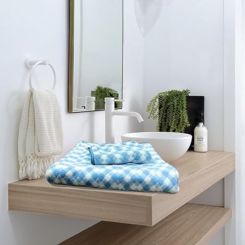 Status Contract Microfiber Towels for Bath-Soft Coral Fleece Towel with Hook Quick Dry Super Absorbent-Stripes Bath Towel for Men and Women-70 x 140 cm and Hand Towel 40x60cm (Sky Blue) - Image 2