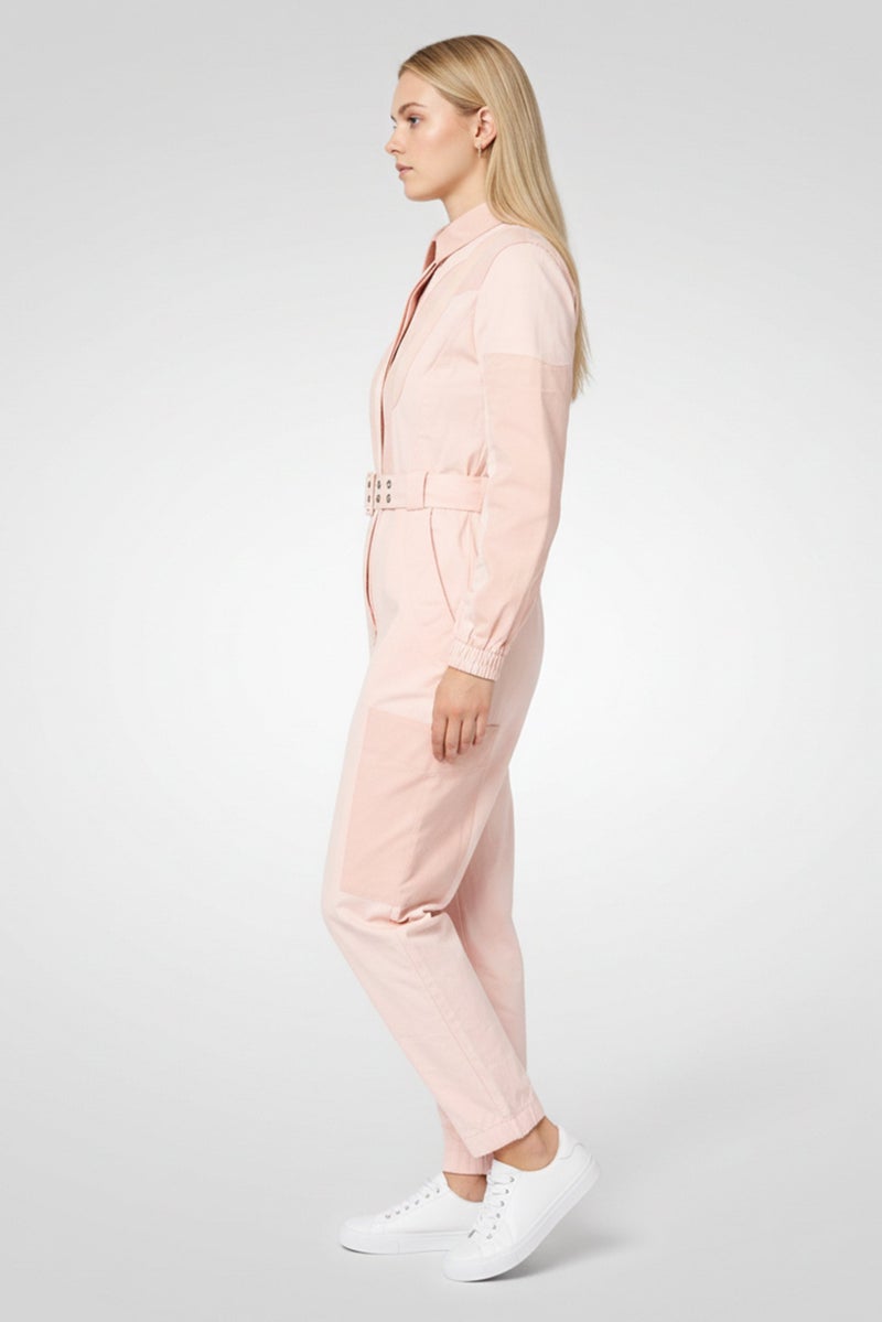 STELLA MCCARTNEY Women Textured Long Sleeve Belted Jumpsuit, Pink - Image 2