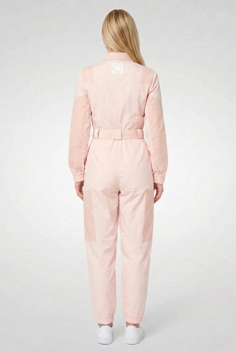 STELLA MCCARTNEY Women Textured Long Sleeve Belted Jumpsuit, Pink - Image 4