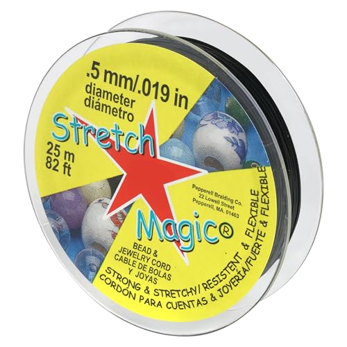 Stretch Magic Elastic Beading Cord – Black Color, 0.5mm in Diameter, 25-Meter (82 ft) - Easy to Knot, Strong & Stretchy String for Making Beaded Jewelry - Image 1