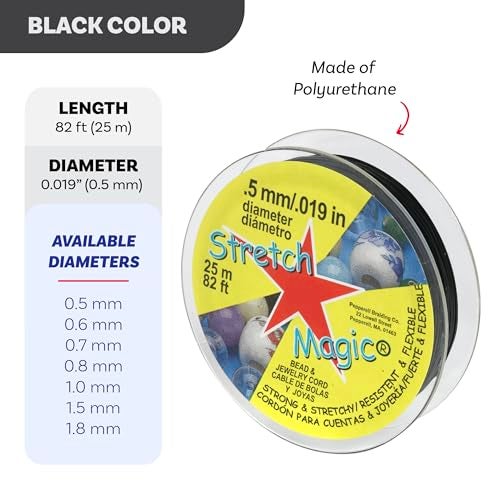 Stretch Magic Elastic Beading Cord – Black Color, 0.5mm in Diameter, 25-Meter (82 ft) - Easy to Knot, Strong & Stretchy String for Making Beaded Jewelry - Image 3