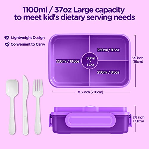 Jelife Lunch Box Kids Bento Box - Large Bento-Style Leakproof 4 Compartments Kids Lunchbox Food Containers with Utensils for Back to School, Reusable On-the-Go Meal and Snack Packing, Purple - Image 4