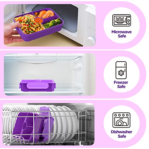 Jelife Lunch Box Kids Bento Box - Large Bento-Style Leakproof 4 Compartments Kids Lunchbox Food Containers with Utensils for Back to School, Reusable On-the-Go Meal and Snack Packing, Purple - Image 5