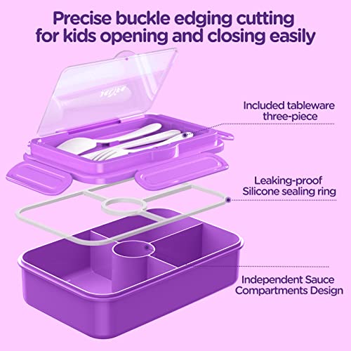 Jelife Lunch Box Kids Bento Box - Large Bento-Style Leakproof 4 Compartments Kids Lunchbox Food Containers with Utensils for Back to School, Reusable On-the-Go Meal and Snack Packing, Purple - Image 3