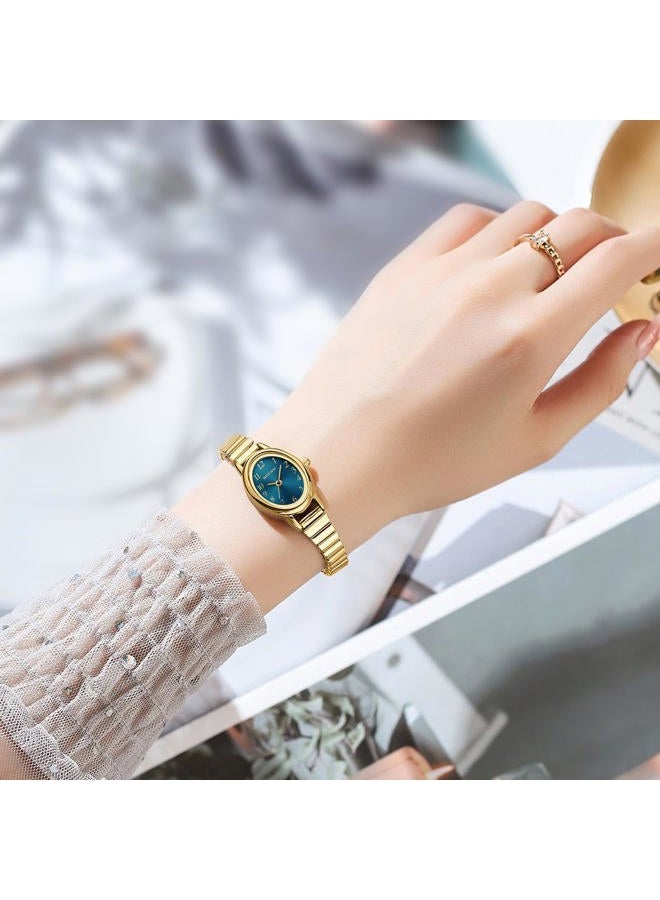 BOFAN Small Gold Watches for Women Easy Read Ladies Quartz Wrist Watch with Stainless Steel Expansion Band,Waterproof., Blue-Gold, 6.10in-6.89in, Classic - Image 5