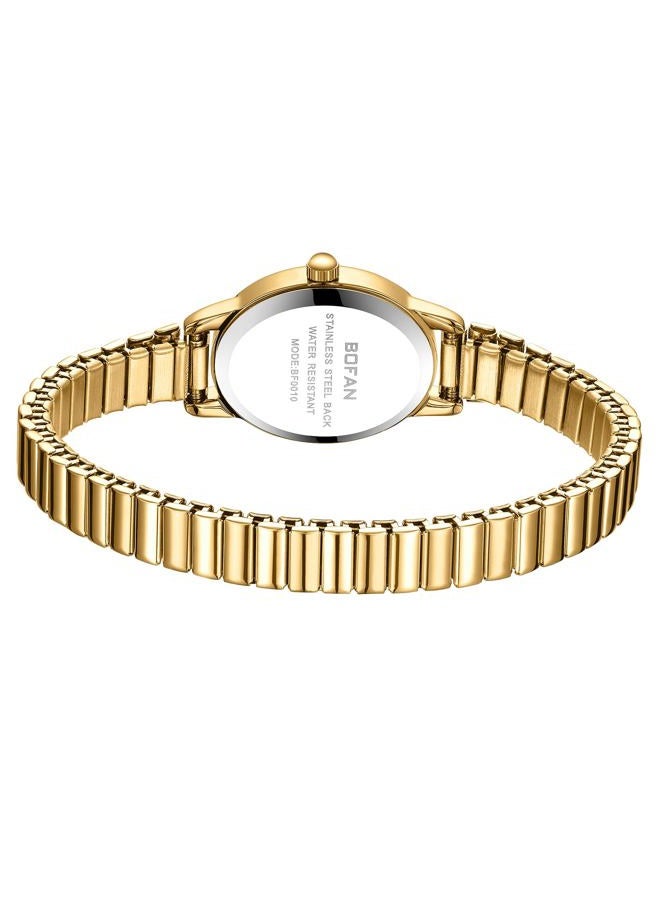 BOFAN Small Gold Watches for Women Easy Read Ladies Quartz Wrist Watch with Stainless Steel Expansion Band,Waterproof., Blue-Gold, 6.10in-6.89in, Classic - Image 3