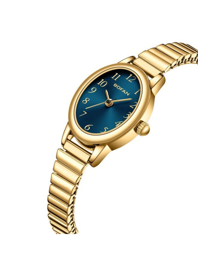 BOFAN Small Gold Watches for Women Easy Read Ladies Quartz Wrist Watch with Stainless Steel Expansion Band,Waterproof., Blue-Gold, 6.10in-6.89in, Classic - Image 2