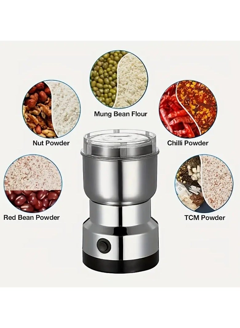 ELLEGLAM Multifunctional Stainless Steel Coffee and Spice Grinder - 300W Electric Mini Grinder with 4 Blades, Washable Design, Stainless Steel Cup, UK Plug, Suitable for Home Use, Electric Grinder | Stainless Steel Finish | Durable Stainless Steel - Image 2