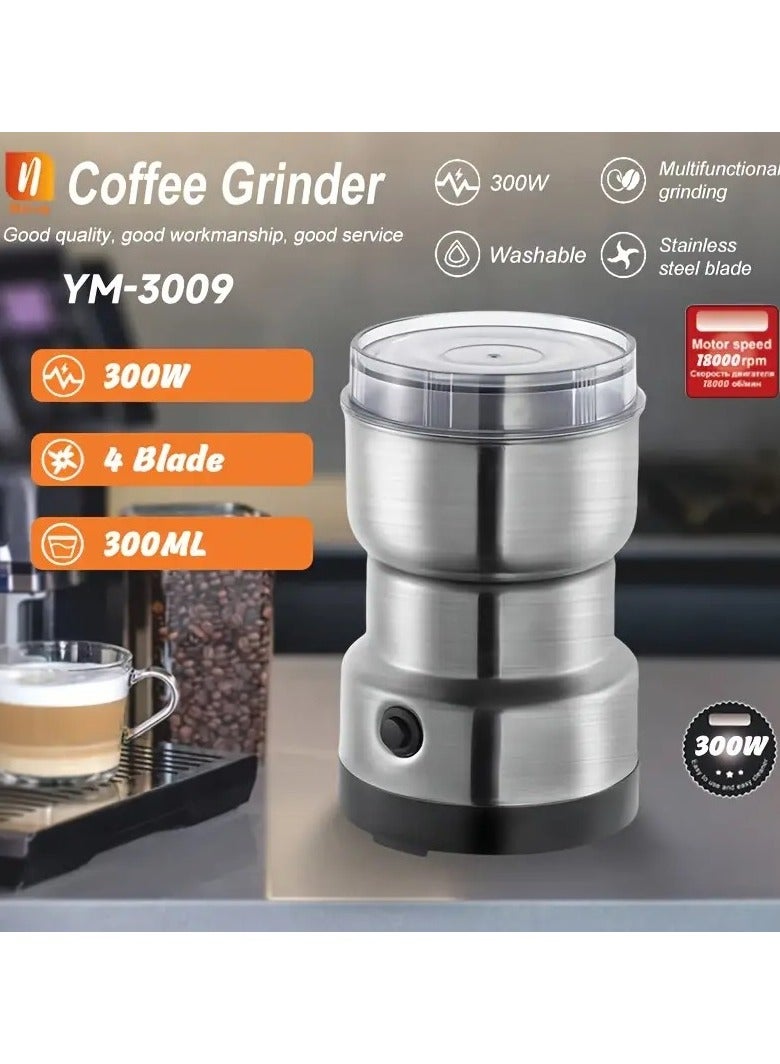 ELLEGLAM Multifunctional Stainless Steel Coffee and Spice Grinder - 300W Electric Mini Grinder with 4 Blades, Washable Design, Stainless Steel Cup, UK Plug, Suitable for Home Use, Electric Grinder | Stainless Steel Finish | Durable Stainless Steel - Image 4