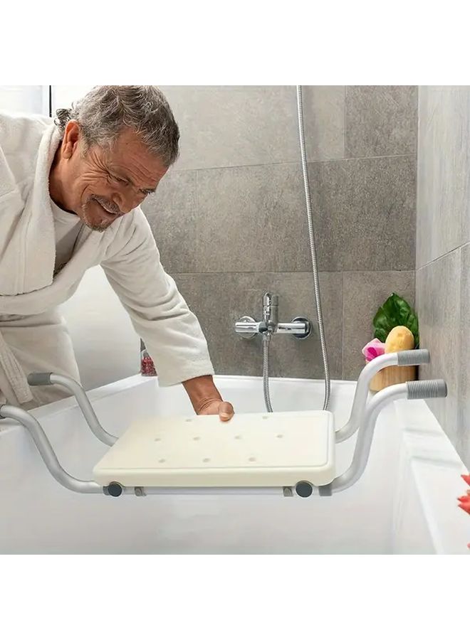 White Adjustable Bathtub Rack Non Slip Retractable Bath Accessory - Image 2