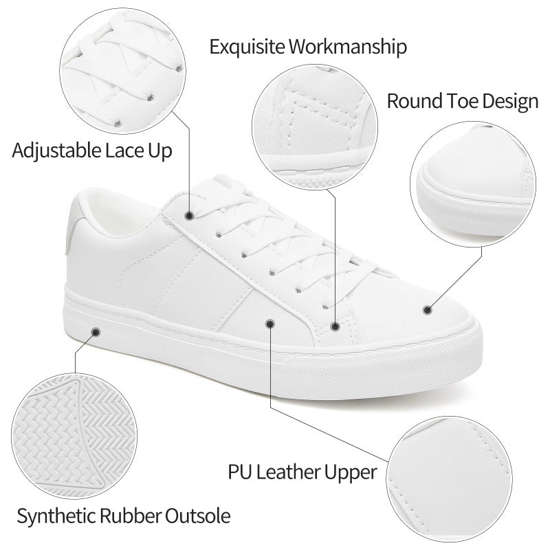 Adokoo Women's Fashion Sneakers PU Leather Casual Shoes White Tennis Low Top Shoes Womens Lace Up Sneakers(White,US10.5) - Image 3