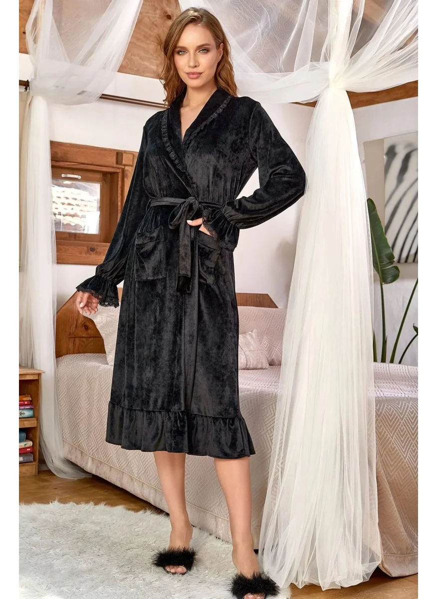 Cossy By Aqua 24167 Women's Velvet Mini Dressing Gown-Black