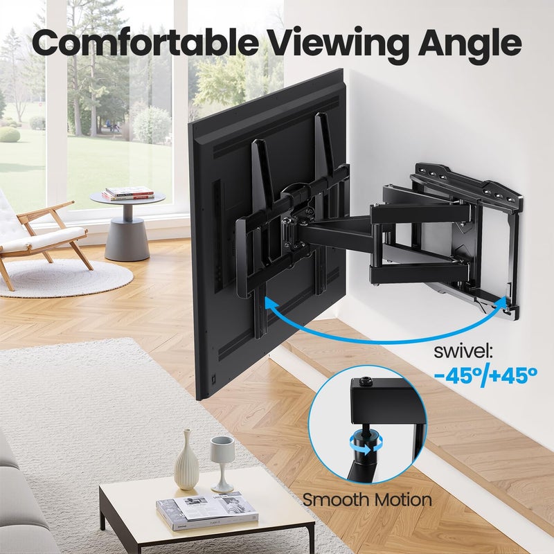 USX STAR UL Listed Full Motion TV Wall Mount Bracket for Most 37-90 inch TVs, Swivel Tilt Extension Level TV Mount, Max VESA 600x400mm, Holds up to 132lbs & 16" Wood Studs with Hole Drilling Template - Image 4