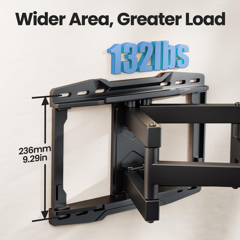 USX STAR UL Listed Full Motion TV Wall Mount Bracket for Most 37-90 inch TVs, Swivel Tilt Extension Level TV Mount, Max VESA 600x400mm, Holds up to 132lbs & 16" Wood Studs with Hole Drilling Template - Image 3
