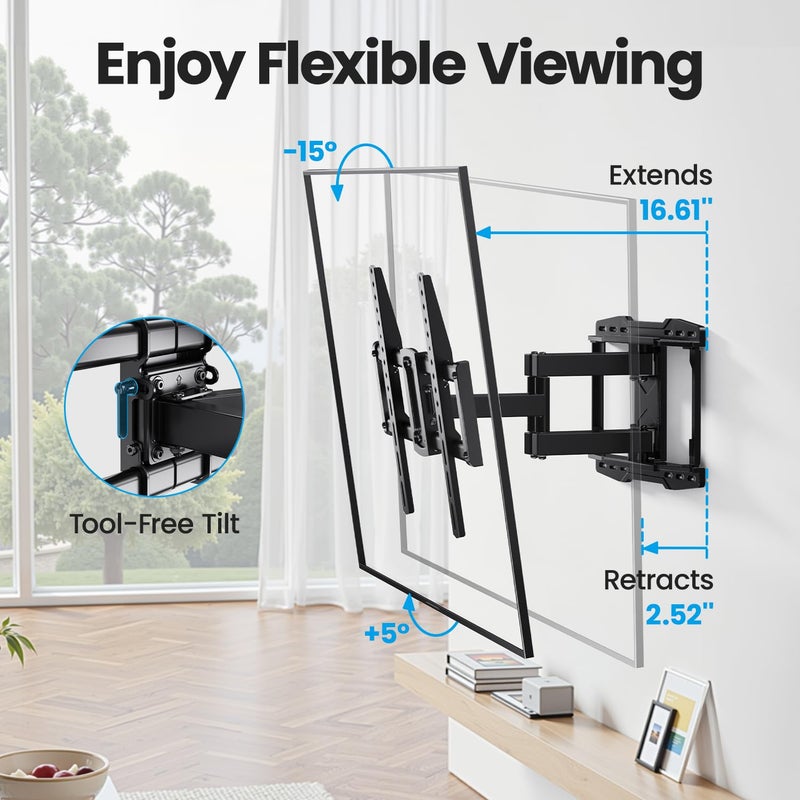 USX STAR UL Listed Full Motion TV Wall Mount Bracket for Most 37-90 inch TVs, Swivel Tilt Extension Level TV Mount, Max VESA 600x400mm, Holds up to 132lbs & 16" Wood Studs with Hole Drilling Template - Image 5