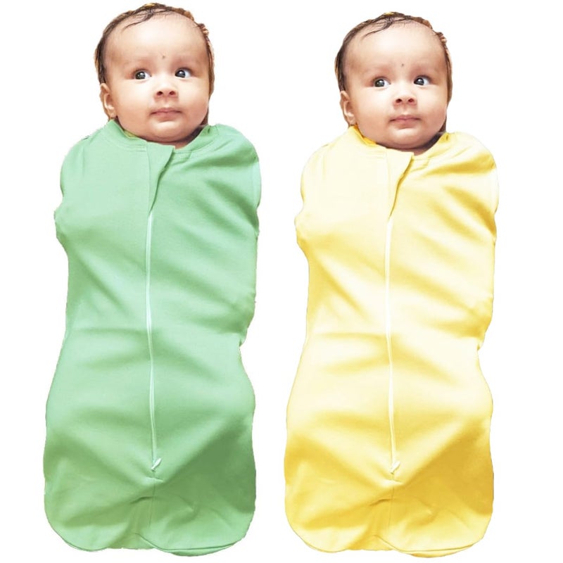 MammaChamp Zipper Swaddle POD Sleeping Bag Blankets Wrap Sack for Newborn Infant Baby 03 months Packof 2 YellowLight Green - Image 1
