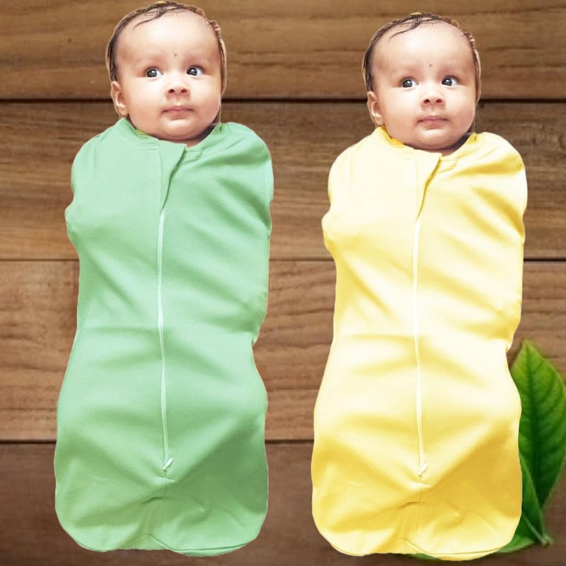 MammaChamp Zipper Swaddle POD Sleeping Bag Blankets Wrap Sack for Newborn Infant Baby 03 months Packof 2 YellowLight Green - Image 2