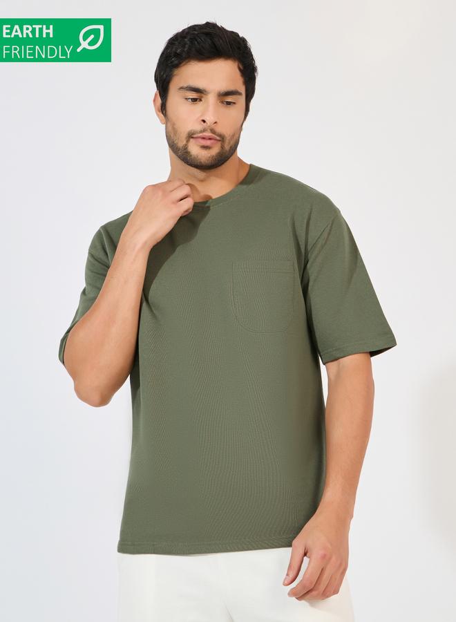 ستايلي تيشيرت قطن تيري فضفاض بجيب مُرقع - Image 1