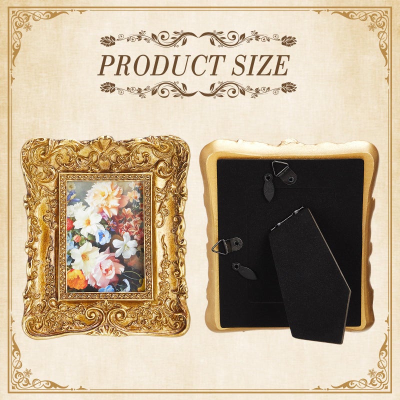 Qunclay 4 Pcs Small Vintage Picture Frame Round Rectangle Gold Ornate Antique Picture Frames for Tabletop Display Wall Hanging Home Decor(5.7" X 4.7",5.7" X 5.7",3.9" X 4.7",6.7" X 6.7") - Image 3