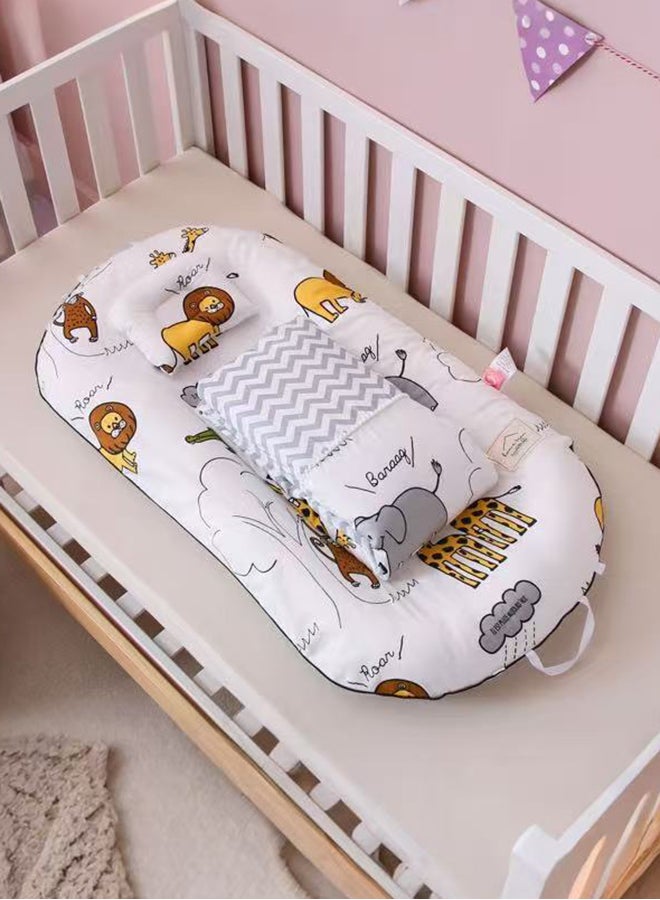 XiuWoo 3Pcs Portable and Foldable Baby Bed Set Baby Lounger with Pillow Quilt Crib Bedding for Newborns Infants Travel Sleeping - Image 1