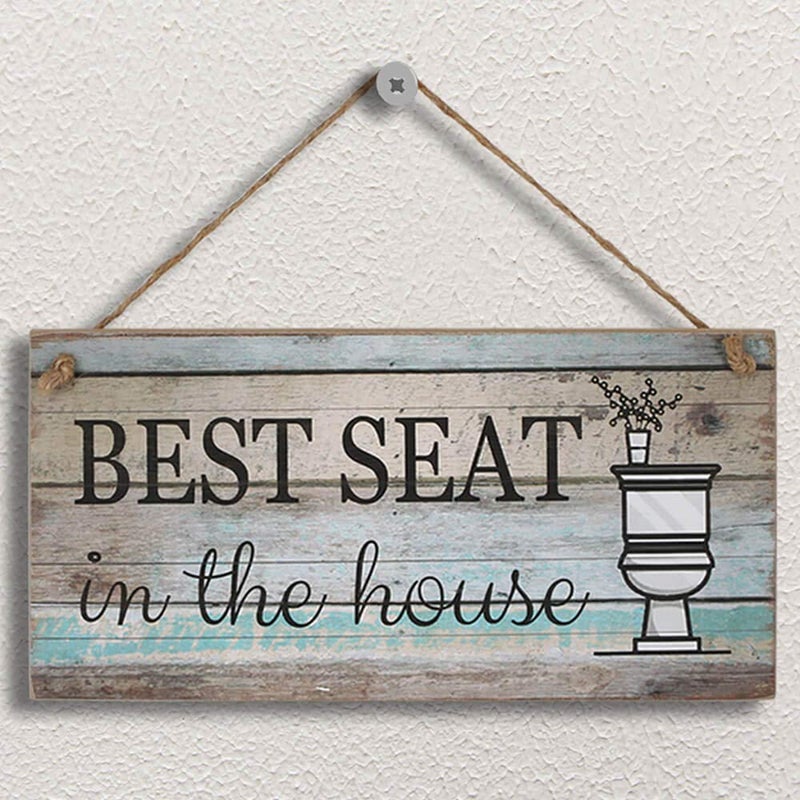 Yankario Funny Bathroom Wall Decor Sign, Farmhouse Rustic Bathroom Decorations Wall Art, 12" by 6" Best Seat Wood Plaque - Image 1