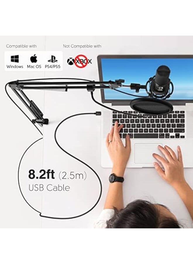 فيفين استوديو مكثف USB ميكروفون الكمبيوتر مجموعة ميكروفون مع حامل ذراع مقص قابل للتعديل كابل USB للصدمات وتسجيل الصوت والبودكاست يوتيوب كاريوكي الألعاب الجري T669  - Image 2