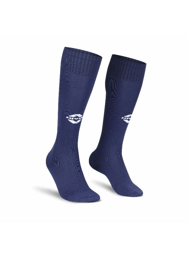 نيفيا جوارب كرة القدم من Plain Encounter للرجال والنساء، جوارب بطول الركبة، جوارب كرة القدم، جوارب كرة القدم، (أزرق داكن/أبيض، مقاس كبير) - Image 1